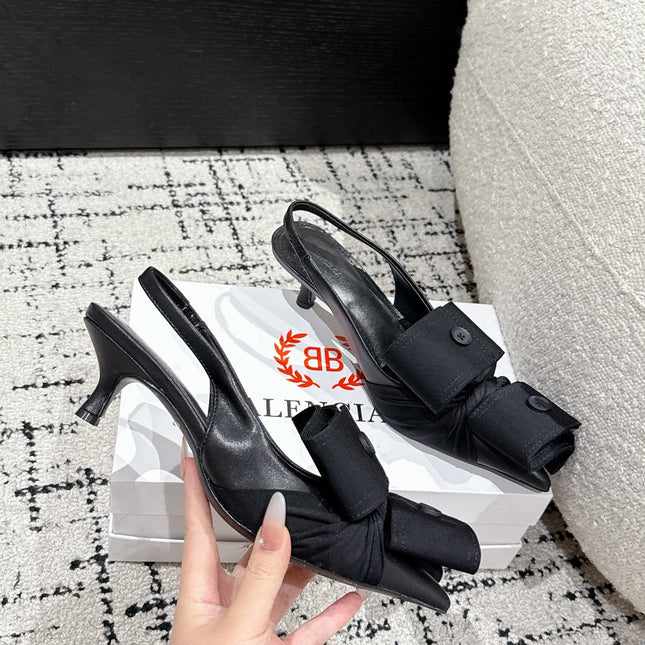 KNIFE CHEMISE 45MM SLINGBACK IN BLACK COTTON AND CALFSKIN