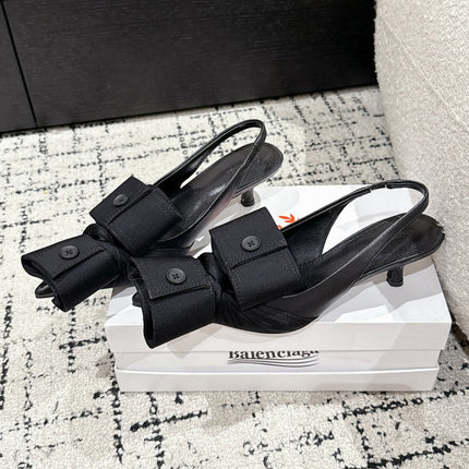 KNIFE CHEMISE 45MM SLINGBACK IN BLACK COTTON AND CALFSKIN