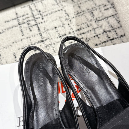 KNIFE CHEMISE 45MM SLINGBACK IN BLACK COTTON AND CALFSKIN