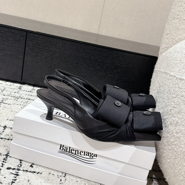 KNIFE CHEMISE 45MM SLINGBACK IN BLACK COTTON AND CALFSKIN