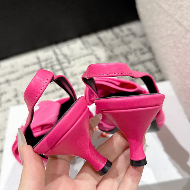 KNIFE CHEMISE 45MM SLINGBACK IN PUNCH PINK COTTON AND CALFSKIN