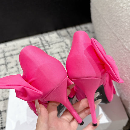 KNIFE KNOT 95MM PUMP IN BRIGHT PINK STRETCH CUPRO AND NYLON JERSEY