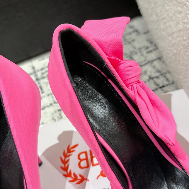 KNIFE KNOT 95MM PUMP IN BRIGHT PINK STRETCH CUPRO AND NYLON JERSEY