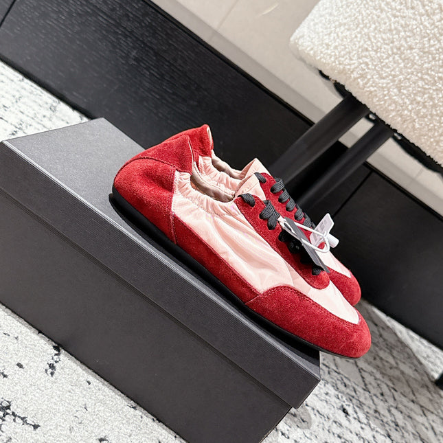 PRADA 25S COLLAPSE SNEAKERS IN RED RE NYLON AND SUEDE