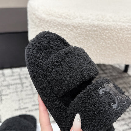 CELINE 25S SLIDES TRIOMPHE IN BLACK SPONGE FABRIC