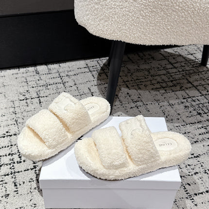 CELINE 25S SLIDES TRIOMPHE IN IVORY SPONGE FABRIC
