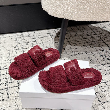 CELINE 25S SLIDES TRIOMPHE IN WINE RED SPONGE FABRIC