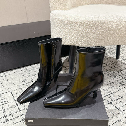 YSL 25S HEELED ANKLE BOOTS 70 MM IN BLACK LAMBSKIN