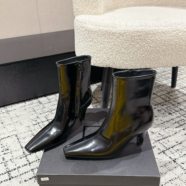 YSL 25S HEELED ANKLE BOOTS 70 MM IN BLACK LAMBSKIN