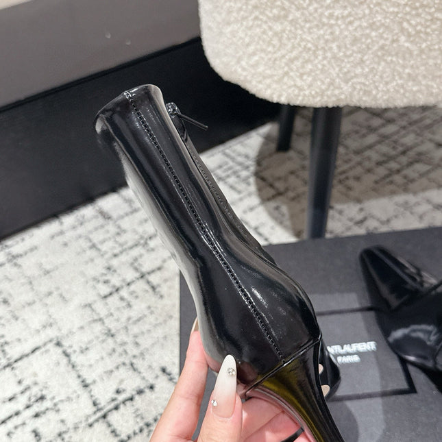 YSL 25S HEELED ANKLE BOOTS 70 MM IN BLACK LAMBSKIN