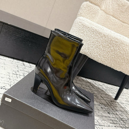 YSL 25S HEELED ANKLE BOOTS 70 MM IN BLACK LAMBSKIN