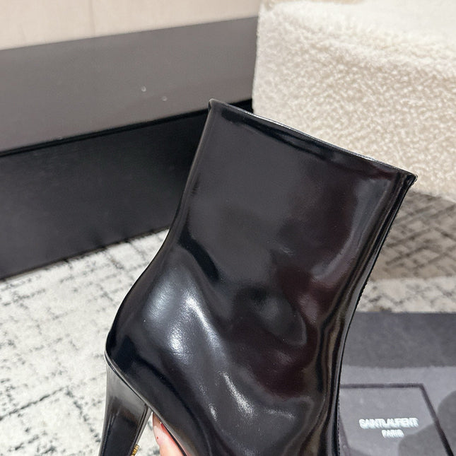 YSL 25S HEELED ANKLE BOOTS 70 MM IN BLACK LAMBSKIN