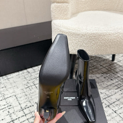 YSL 25S HEELED ANKLE BOOTS 70 MM IN BLACK LAMBSKIN
