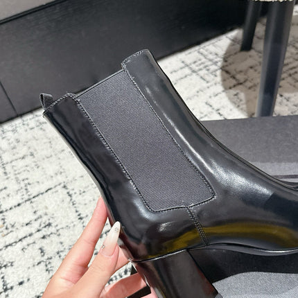 YSL 25S HEELED ANKLE BOOTS 70 MM IN BLACK SHINY LAMBSKIN