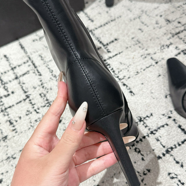 YSL 25S PLATFORM KNEE-HIGH BOOTS 70 MM IN BLACK LAMBSKIN