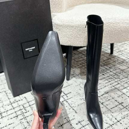 YSL 25S PLATFORM KNEE-HIGH BOOTS 70 MM IN BLACK LAMBSKIN