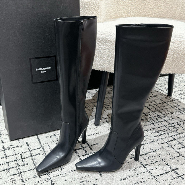 YSL 25S PLATFORM KNEE-HIGH BOOTS 70 MM IN BLACK LAMBSKIN