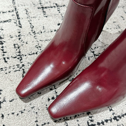 YSL 25S PLATFORM KNEE-HIGH BOOTS 70 MM IN WINE RED LAMBSKIN