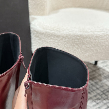 YSL 25S PLATFORM KNEE-HIGH BOOTS 70 MM IN WINE RED LAMBSKIN