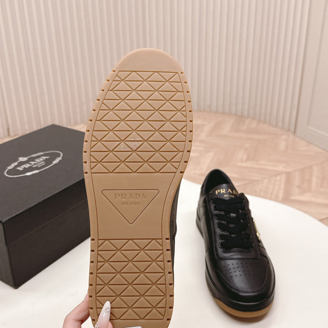 PRADA 25S DOWNTOWN SNEAKERS IN BLACK CALFSKIN