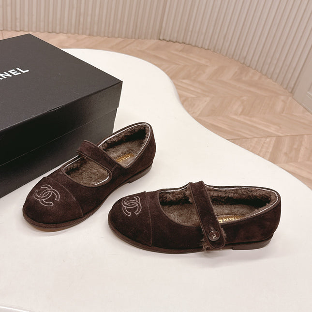 CHANEL FLAT MARY JANE SHOES 25S IN DARK BROWN VELVET