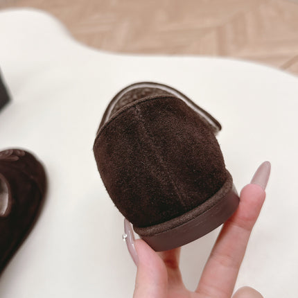 CHANEL FLAT MARY JANE SHOES 25S IN DARK BROWN VELVET