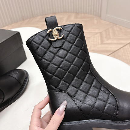 CHANEL ANKLE BOOTS 25S IN BLACK LAMBSKIN WITH GOLD HARDWARE