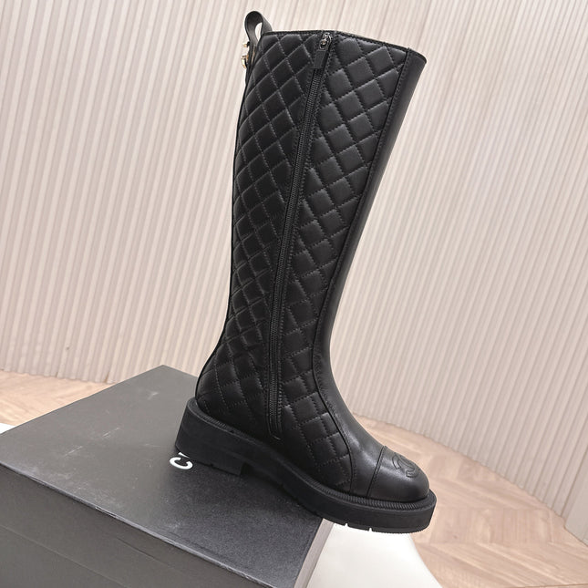 CHANEL KNEE-HIGH BOOTS 25S IN BLACK LAMBSKIN