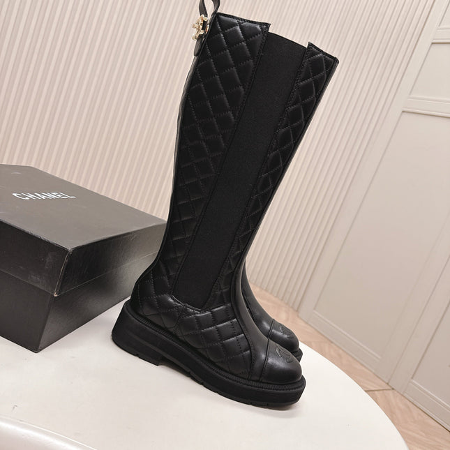 CHANEL KNEE-HIGH BOOTS 25S IN BLACK LAMBSKIN