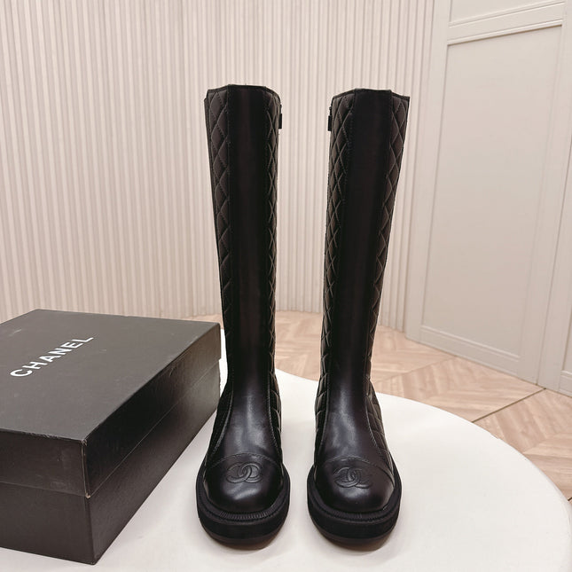 CHANEL KNEE-HIGH BOOTS 25S IN BLACK LAMBSKIN