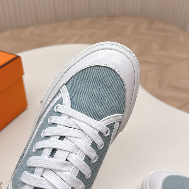 HM 25S SNEAKER LOW SPORTS IN BLUE DENIM MIX WHITE LAMBSKIN