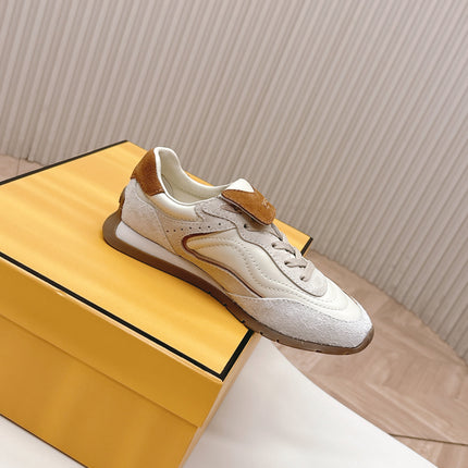 FENDI 25S CORTEZ RETRO SNEAKERS IN CREAM WHITE MIX BROWN LAMBSKIN