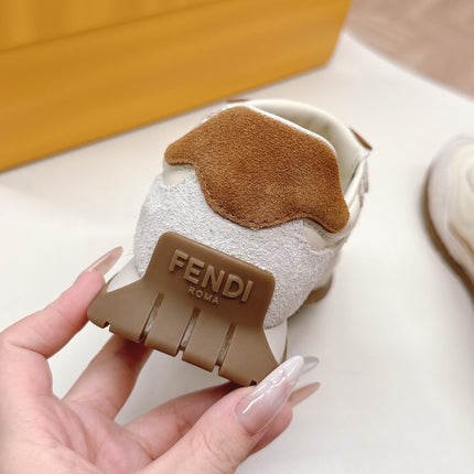 FENDI 25S CORTEZ RETRO SNEAKERS IN CREAM WHITE MIX BROWN LAMBSKIN