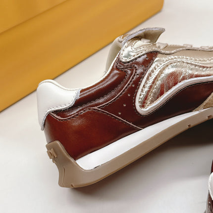 FENDI 25S CORTEZ RETRO SNEAKERS IN SOFT GOLD MIX BROWN LAMBSKIN