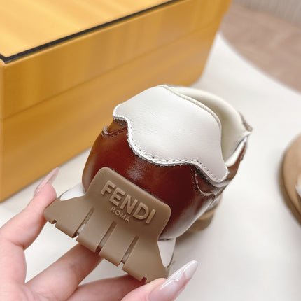 FENDI 25S CORTEZ RETRO SNEAKERS IN SOFT GOLD MIX BROWN LAMBSKIN