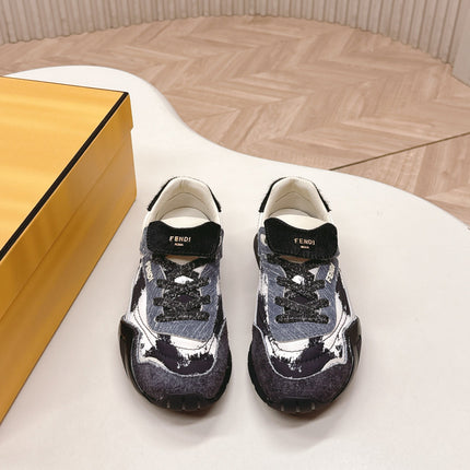 FENDI 25S CORTEZ RETRO SNEAKERS IN DARK CHARCOAL PURPLE SUEDE AND FABRIC