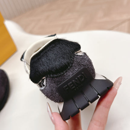 FENDI 25S CORTEZ RETRO SNEAKERS IN DARK CHARCOAL PURPLE SUEDE AND FABRIC