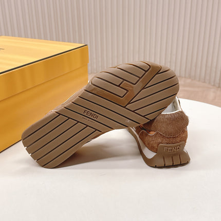 FENDI 25S CORTEZ RETRO SNEAKERS IN BROWN SUEDE AND FABRIC