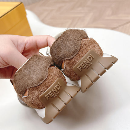 FENDI 25S CORTEZ RETRO SNEAKERS IN BROWN SUEDE AND FABRIC