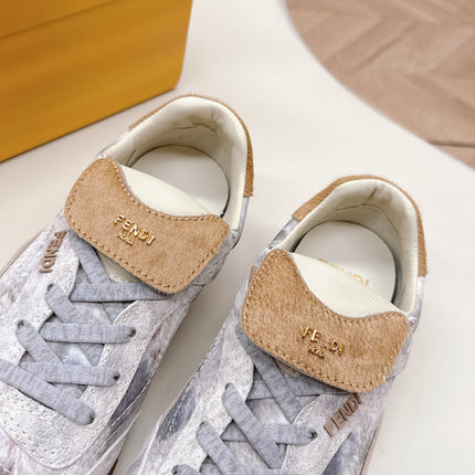 FENDI 25S CORTEZ RETRO SNEAKERS IN BEIGE WHITE SUEDE AND FABRIC