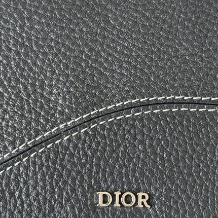DIOR 25S SADDLE LONG ZIPPED WALLET 19 IN BLACK GRAINED CALFSKIN MARQUETRY