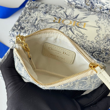 DIOR 25S TRAVEL MYRTE ZIPPED KEY CASE 14 IN BLUE DIOR OBLIQUE JACQUARD CANVAS