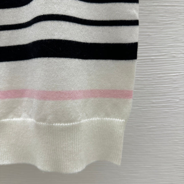 CHANEL SHORT-SLEEVE KNIT TOP STRIPED