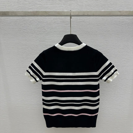 CHANEL SHORT-SLEEVE KNIT TOP STRIPED