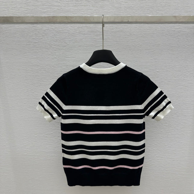 CHANEL SHORT-SLEEVE KNIT TOP STRIPED