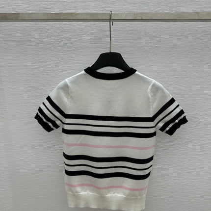 CHANEL SHORT-SLEEVE KNIT TOP STRIPED