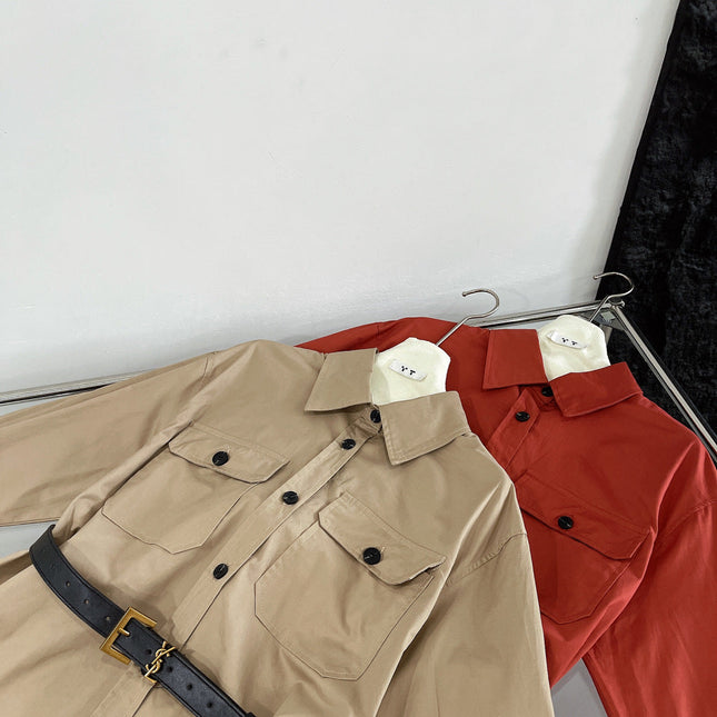 YSL LONG BELTED SHIRT IN COTTON 265868