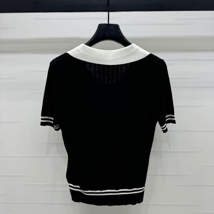 CELINE SHORT-SLEEVE KNIT TOP BLACK 274820