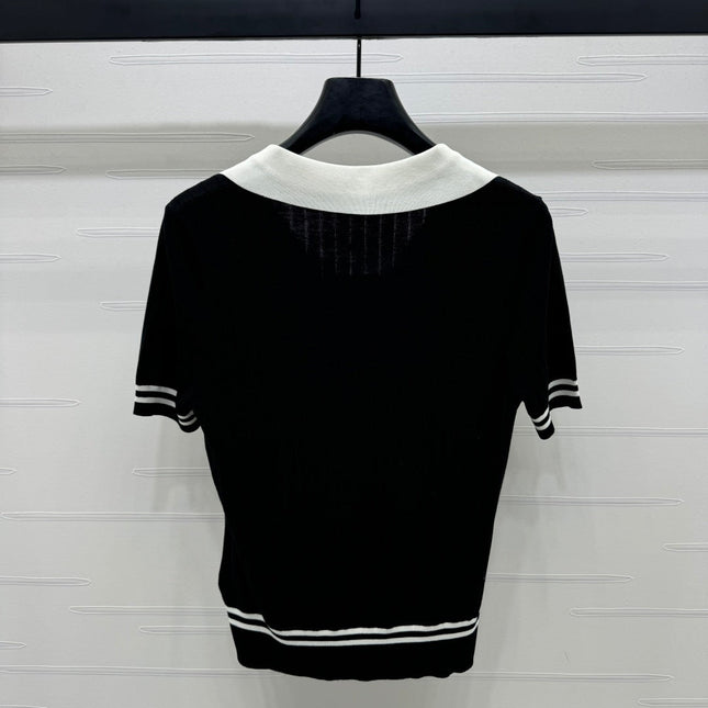 CELINE SHORT-SLEEVE KNIT TOP BLACK 274820