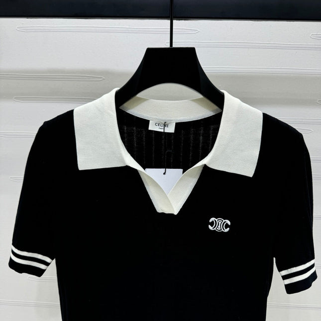 CELINE SHORT-SLEEVE KNIT TOP BLACK 274820